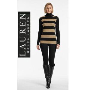 Lauren by Ralph Lauren - Black & gold long sleeve striped turtleneck sweater